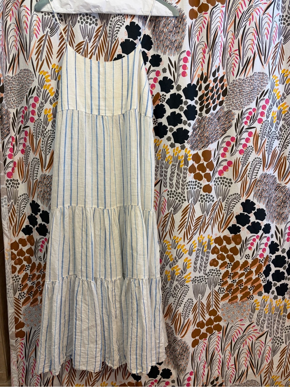 Madewell Striped White & Blue Linen Tiered Sundress - Picture 8 of 11